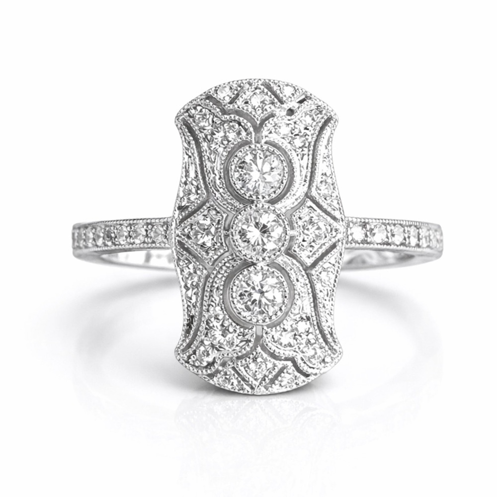 Vintage Inspired Pave Silver Art Deco Ring